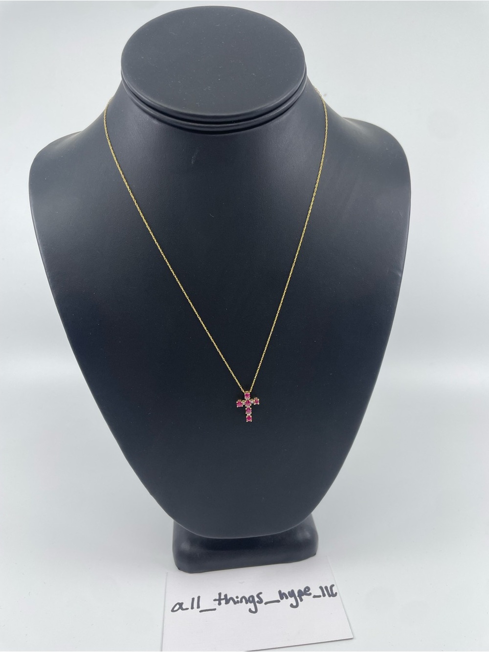 10K Yellow Gold Cross Necklace .4 CTW Natural Ruby & Sapphire Pendant 18” 1.31g